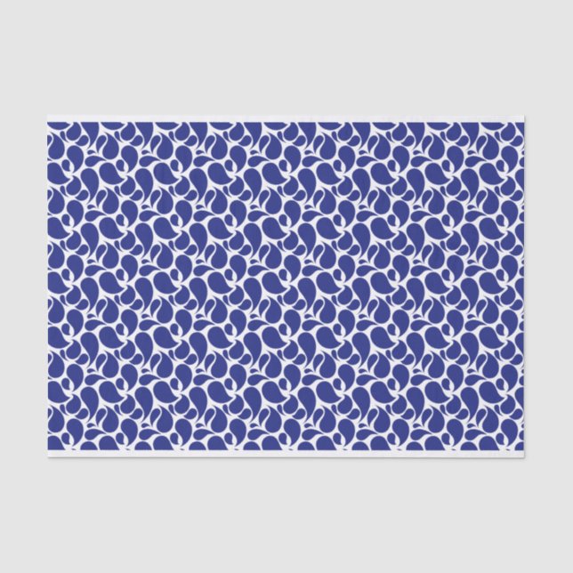 WHITE WITH BLUE PAISLEY PATTERNS TISSUE PAPER (Front)