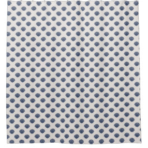 WHITE WITH BLUE SEASHELLS SHOWER CURTAIN