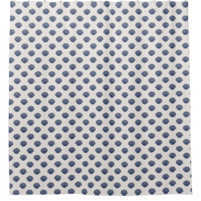 WHITE WITH BLUE SEASHELLS SHOWER CURTAIN (Front)
