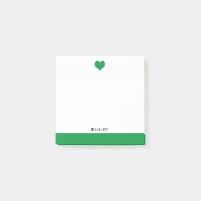 White with Bright Green Heart & Border + Name Post-it Notes (Front)