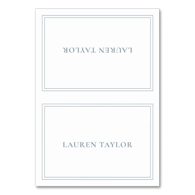 White with Dusty Blue Modern Table Card (Front)