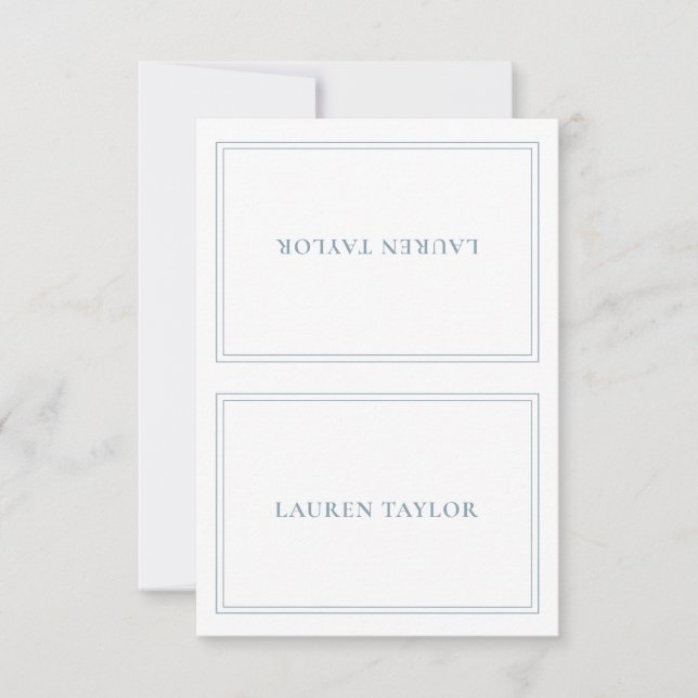 White with Dusty Blue Modern Table Place Card (Front)