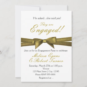 White with Gold Bow Engagement Party Invitations