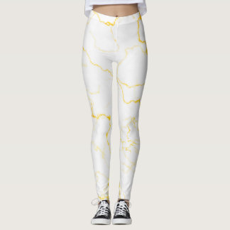 White with gold foil marble pattern leggings