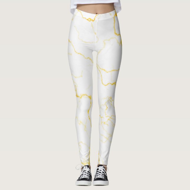 White with gold foil marble pattern leggings (Front)