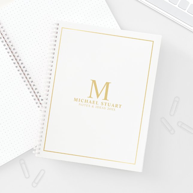 White with Gold Personalised Monogram and Name Notebook (Creator Uploaded)