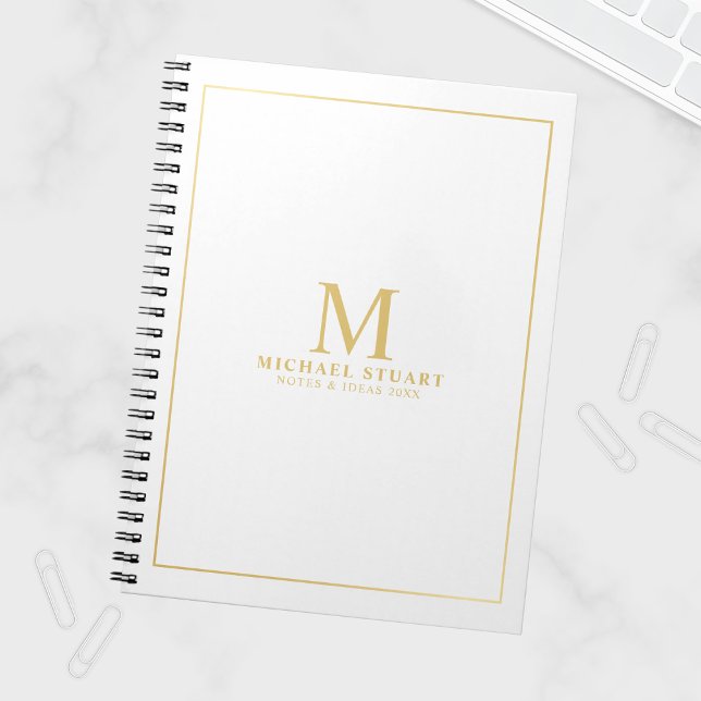 White with Gold Personalised Monogram and Name Notebook (Creator Uploaded)