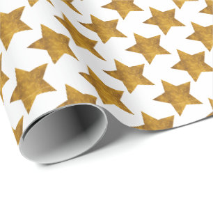 White with Gold Stars Holiday Christmas Gift Wrap