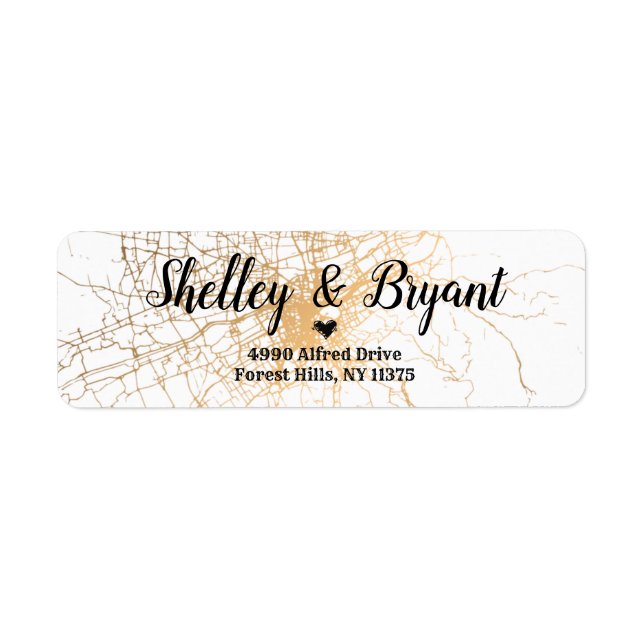 White with golden abstract pattern wedding return address label (Front)