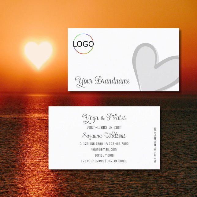 White with Gorgeous Grey Heart and Logo Cute Business Card (Creator Uploaded)