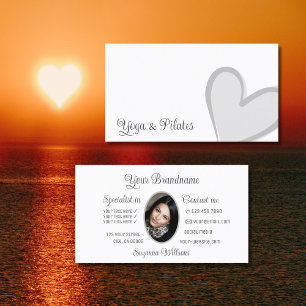 White with Gorgeous Grey Heart and Photo Cute Business Card