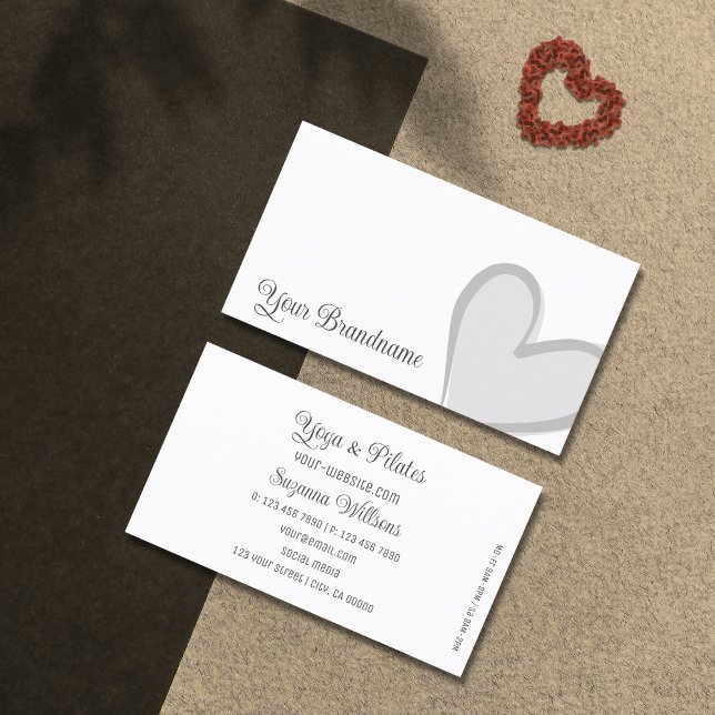 White with Gorgeous Grey Heart Modern Cute Simple Business Card (Creator Uploaded)