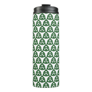 WHITE WITH GREEN IRISH CELTIC KNOT PATTERNS THERMAL TUMBLER