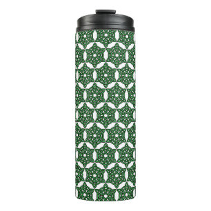WHITE WITH GREEN IRISH CELTIC KNOT PATTERNS THERMAL TUMBLER