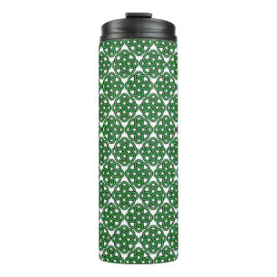 WHITE WITH GREEN IRISH CELTIC KNOT PATTERNS THERMAL TUMBLER
