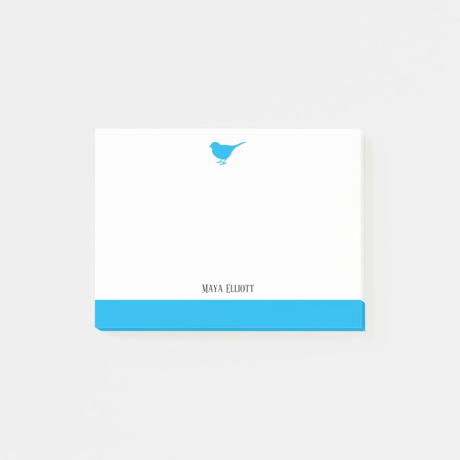White with Little Sky Blue Bird & Border + Name Post-it Notes (Front)