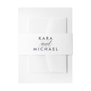 White with Midnight Blue Calligraphy and Diamond Invitation Belly Band