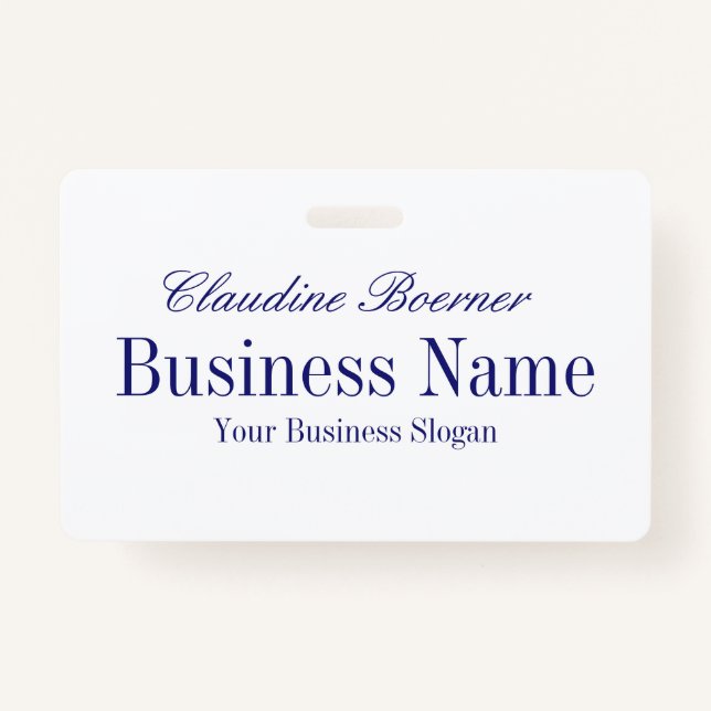 White with Midnight Blue Text - Both Sides ID Badge (Front)