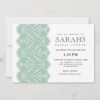 White with Mint Lace Bridal Shower Party Invite
