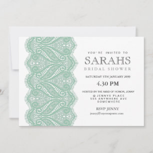 White with Mint Lace Bridal Shower Party Invite