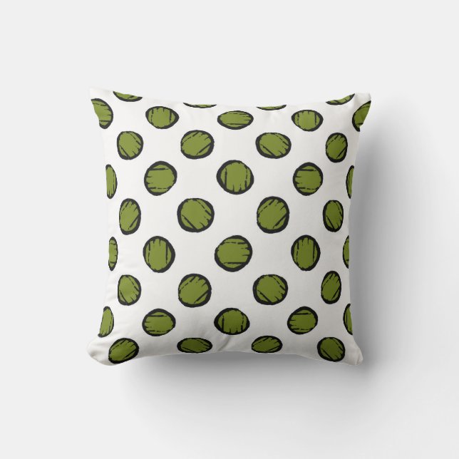 White with Moss Green Circles / Dots Cushion (Front)