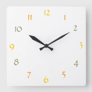 White with Orange-Gold-Khaki Numbers Square Wall Clock