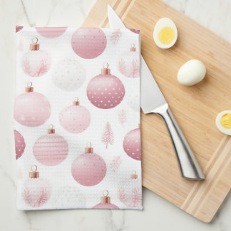 WHITE WITH PASTEL PINK & WHITE ORNAMENTS TEA TOWEL