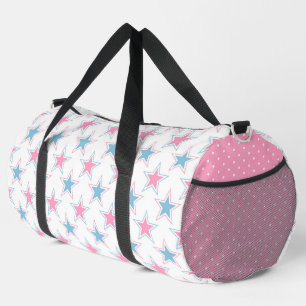 WHITE WITH PINK & BLUE STRIPES & DOTS DUFFLE BAG