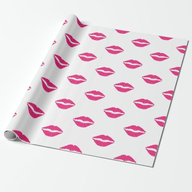 WHITE WITH PINK VALENTINES DAY LIPS WRAPPING PAPER (Unrolled)