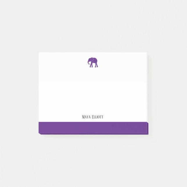 White with Purple Elephant & Border & Name Post-it Notes (Front)