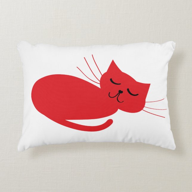 White with Red Cat Accent Pillow (Front)