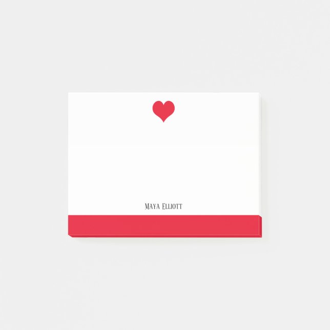 White with Red Heart & Border & Name Post-it Notes (Front)