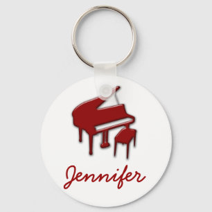 White with Red Piano Name Monogram Student Gift Key Ring