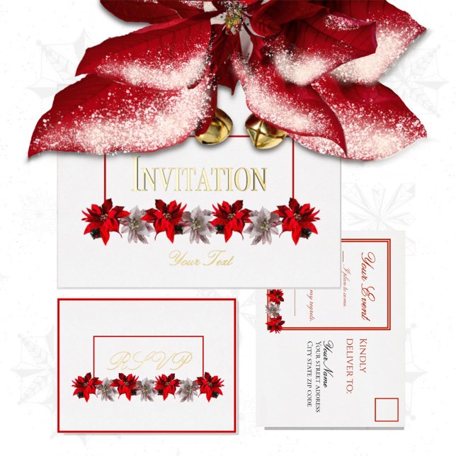 White With Red Poinsettias Response Postcard (Creator Uploaded)