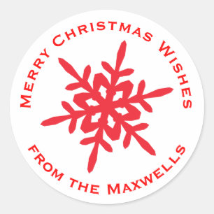 White with Red Snowflake Envelope Closure Sticker