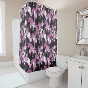 White with shades of pink and gray camo abstract shower curtain