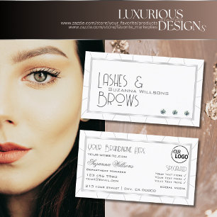 White with Silver Frame Glitzy Diamonds and Logo Business Card