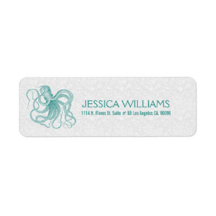 White With Turquoise Cute Octopus Label Return Address Label