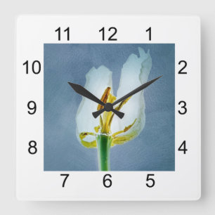 White withering tulip flower square wall clock