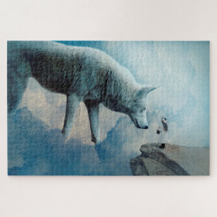 White Wolf and Girl Jigsaw Puzzle