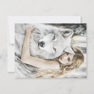 White Wolf and Girl Postcard