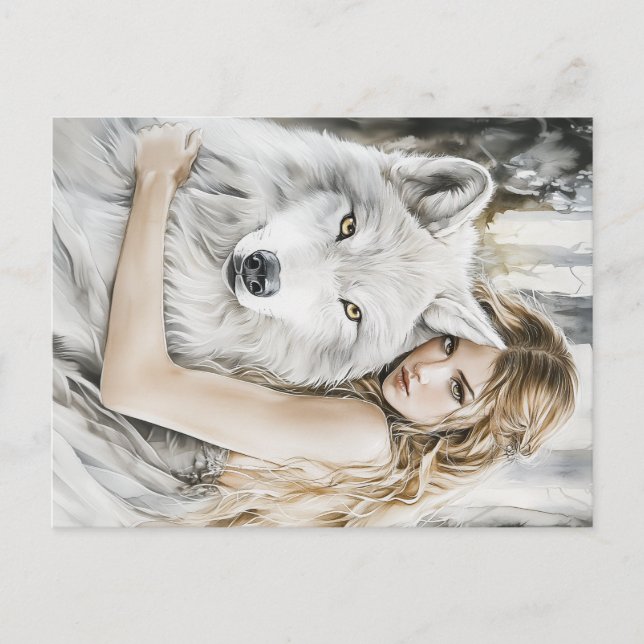 White Wolf and Girl Postcard (Front)