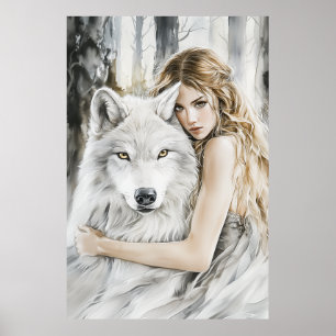 White Wolf and Girl Poster