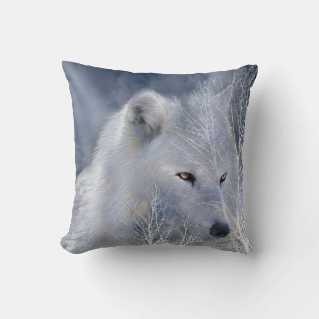 White Wolf Art Designer Pillow (Front)