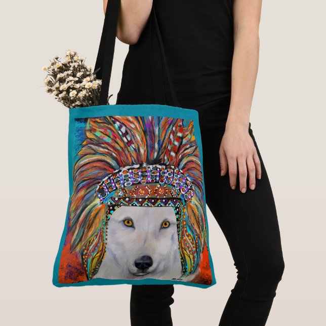 White Wolf Art Tote Bag (Close Up)
