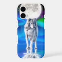 White Wolf & Aurora Arctic Wildlife Scene
