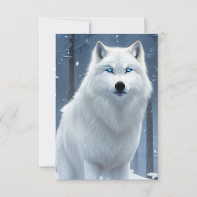 White Wolf Blue Eyes Original Fantasy Art  Thank You Card (Front)