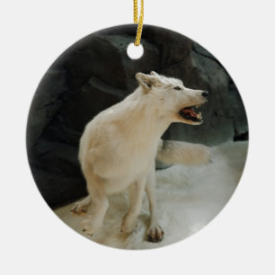 White Wolf Ceramic Ornament