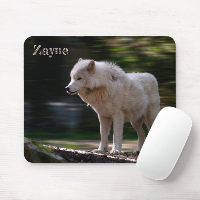 White Wolf Custom Name Wildlife Lover Mouse Pad (With Mouse)