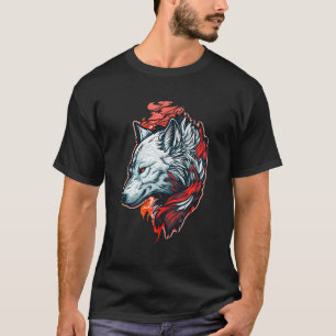 White Wolf Head And Red Colour Painting Wolf Lover T-Shirt